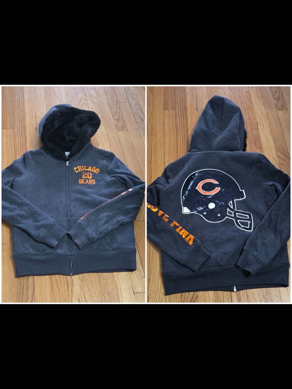 NFL PINK Victoria's Secret Chicago Bears Faux Fur Hoodie RARE HTF EUC Size M